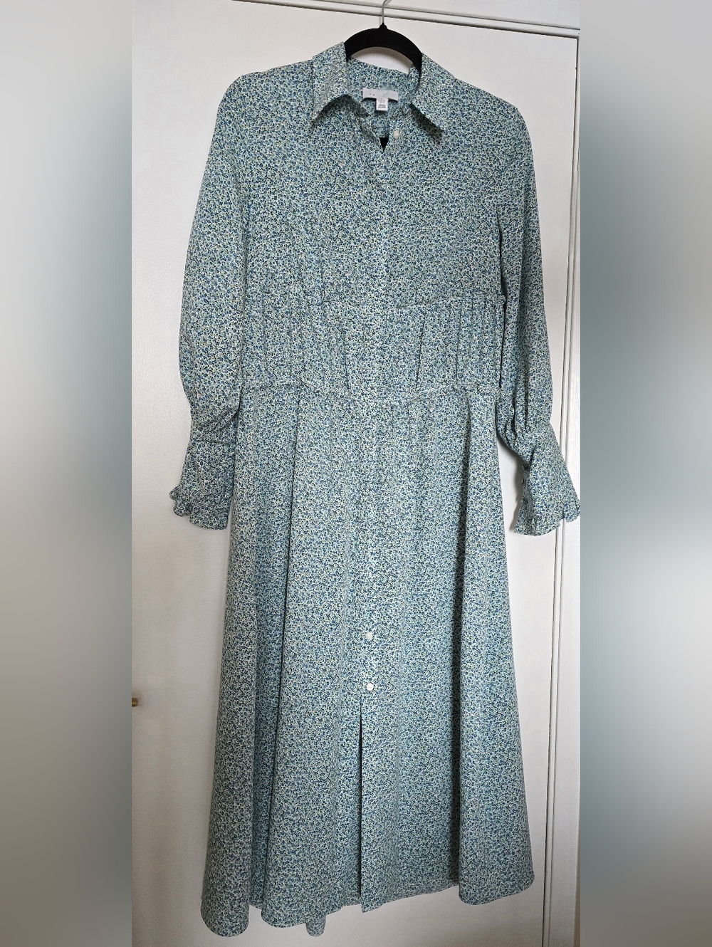 🌺Topshop Blue Floral Long Sleeve Midi Dress